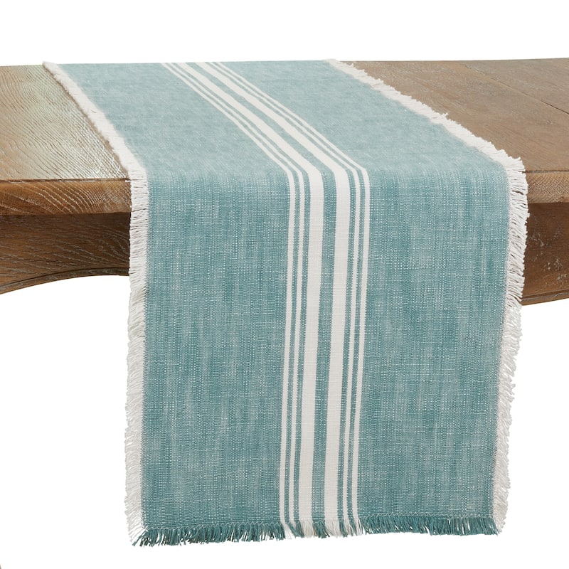 Striped Table Runner With Fringe Design - 13"x72"