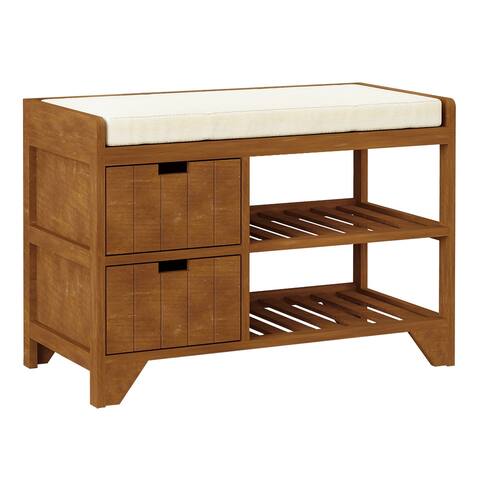 HOMCOM Shoe Cabinet, Wooden Storage Bench with Cushion, Coffee