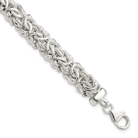 925 Sterling Silver 9.3mm Flat Byzantine 7in Chain Bracelet, 7"