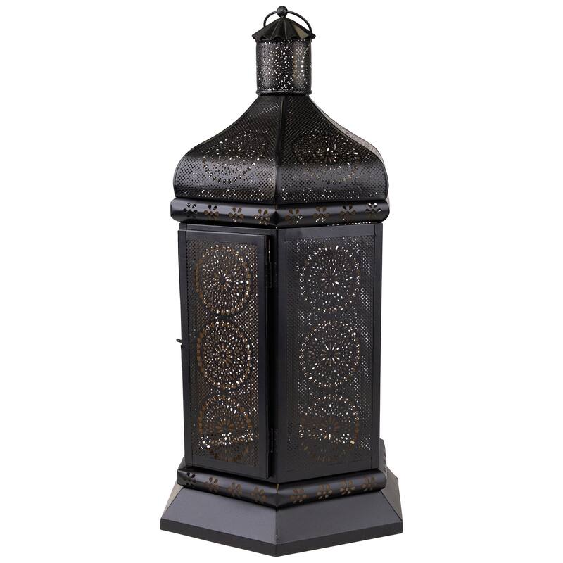 Moroccan Style Pillar Candle Table Lantern - 21.5" - Black and Gold
