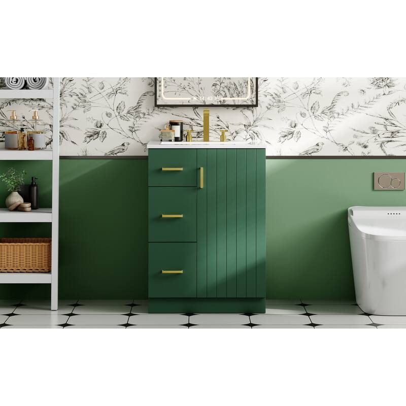 GDFStudio - Elmbrook Modern Bathroom Vanity with Ceramic Sink and 2 Storage Drawers & Soft-Closing Door - 24'W
