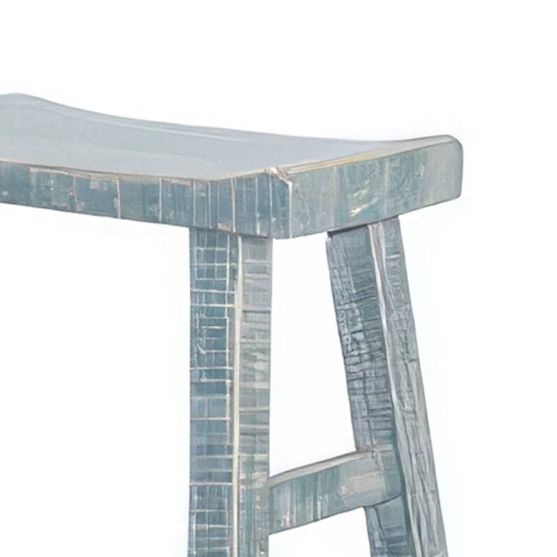 Rena Bar Height Bench, 33 Inch Rustic Seagrass Green Mahogany Wood