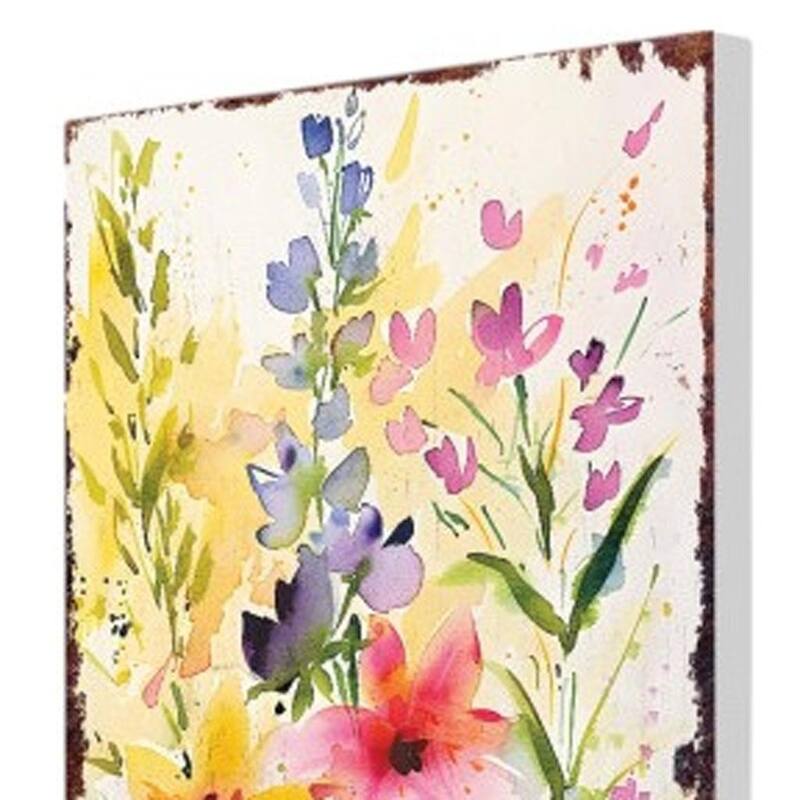 HomeRoots 30" Green Pink White And Yellow Solid Wood Watercolor Floral Garden Stake