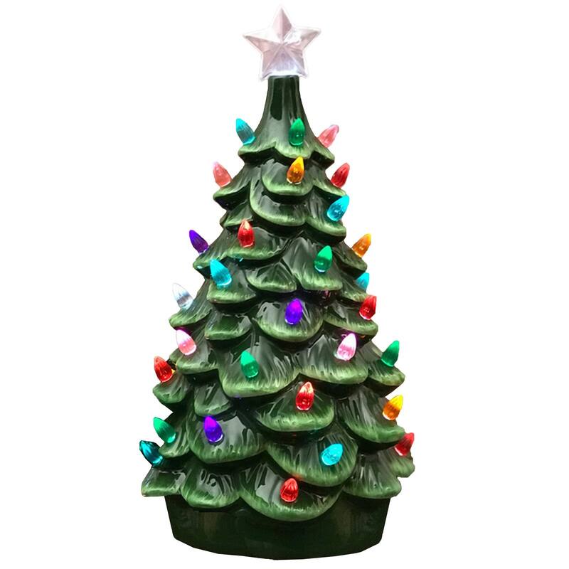 13.5" Ceramic Christmas Tree Multi Colored Lights Table Top Decoration