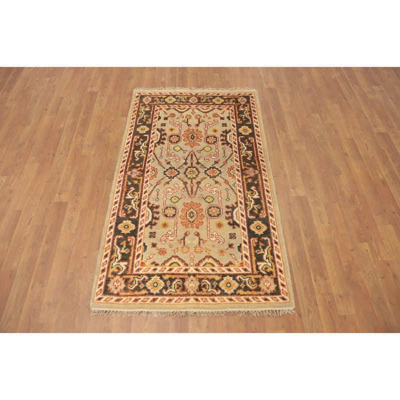 Hand-knotted Transitional Wool Carpet Beige Oushak Rug Floral Oriental Area Rug - 5' 2'' X 3' 0''