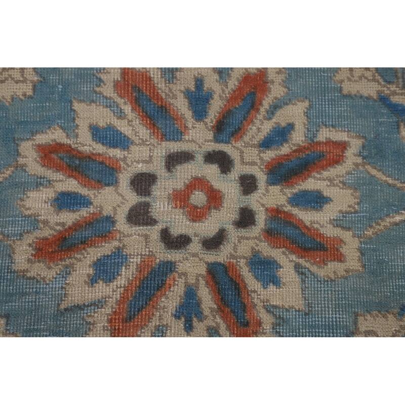 Over Dyed Blue Tabriz Persian Antique Area Rug Handmade Wool Carpet - 9'2"x 12'6"