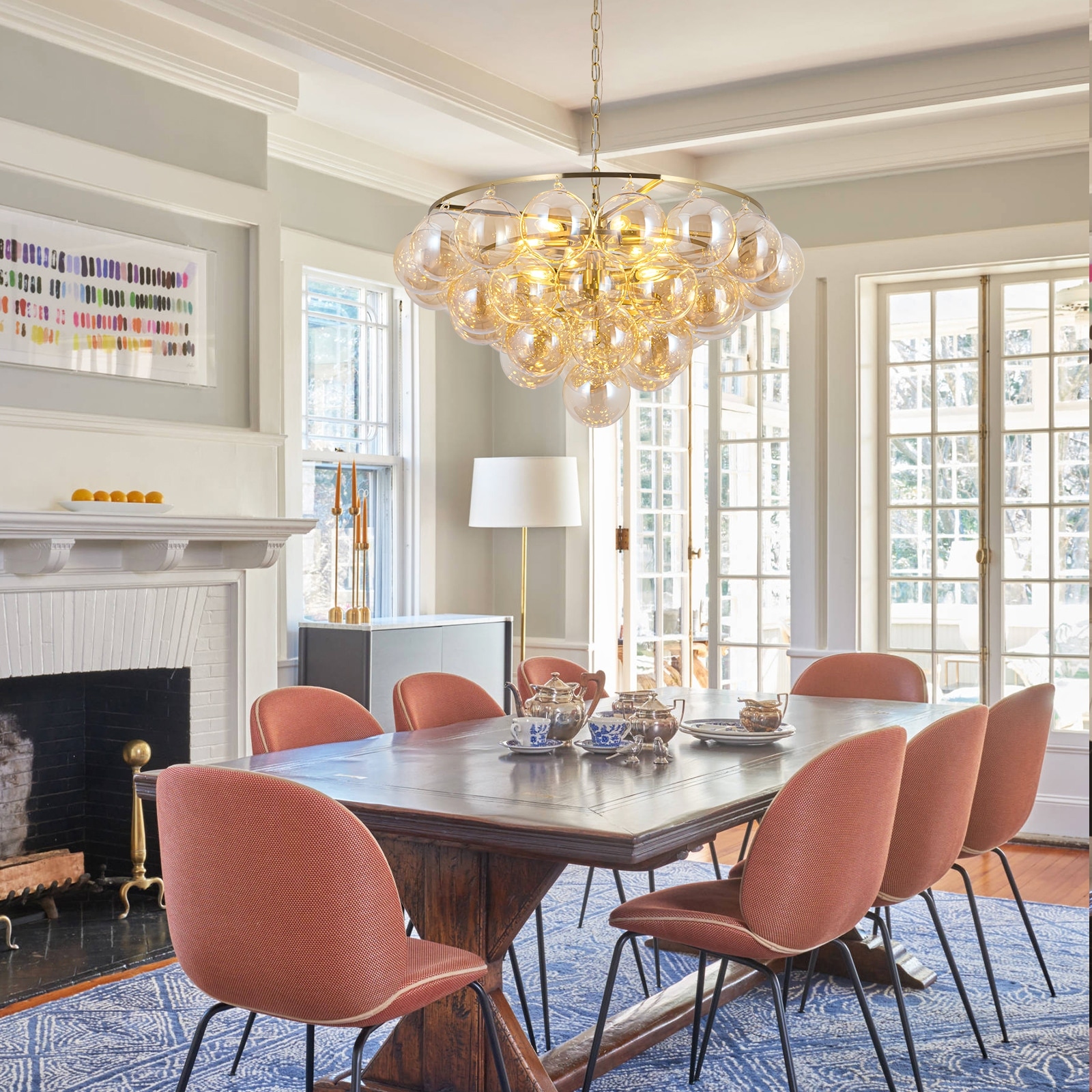 Modern Glam 9-Light Cluster Bubble Chandelier With 34 Amber Glass