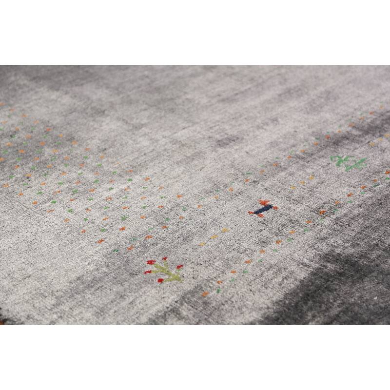 Gray Gabbeh Indian Area Rug Handmade Silk Carpet - 8'0" x 9'6"