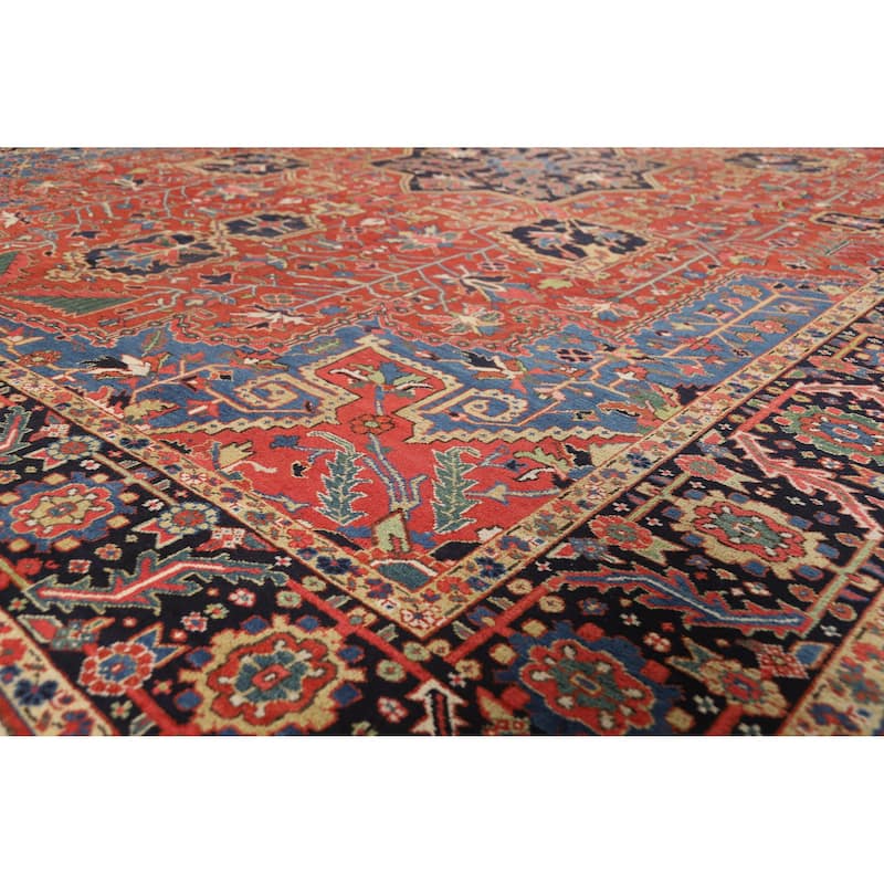 Hand Knotted Oriental 100% Wool Carpet Traditional Medallion Oranges & Rust Heriz (serapi) Area Rug - 14' 5'' X 11' 2''