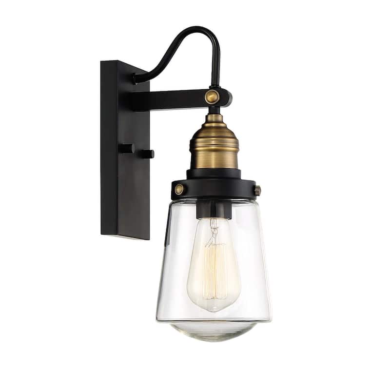 Macauley 1-Light Outdoor Wall Lantern in Vintage Black with Warm Brass