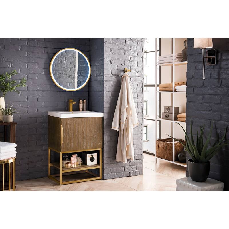 James Martin Vanities Columbia 24" Single Vanity, Latte Oak with White Glossy Composite Stone Top