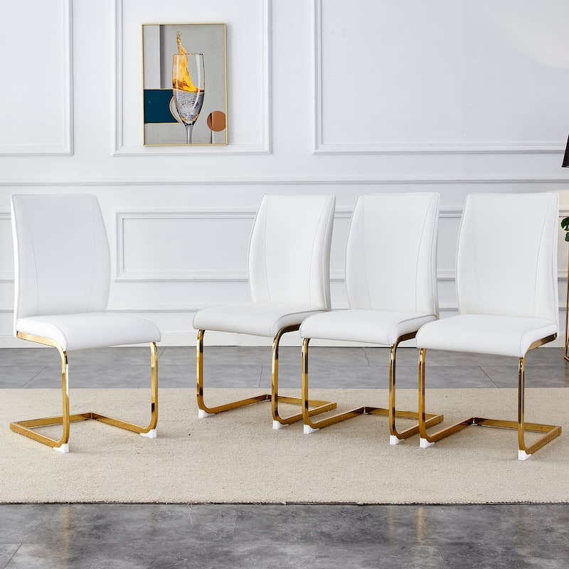 Roomfitters Arch Dining Chairs with Black PU and Gold Arched Legs, High Resilience Upholstered Set of 4