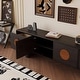 preview thumbnail 6 of 5, 71" Mid Century Modern Black TV Stands, With Solid Wood Veneer, 4 Cabinets Media Console