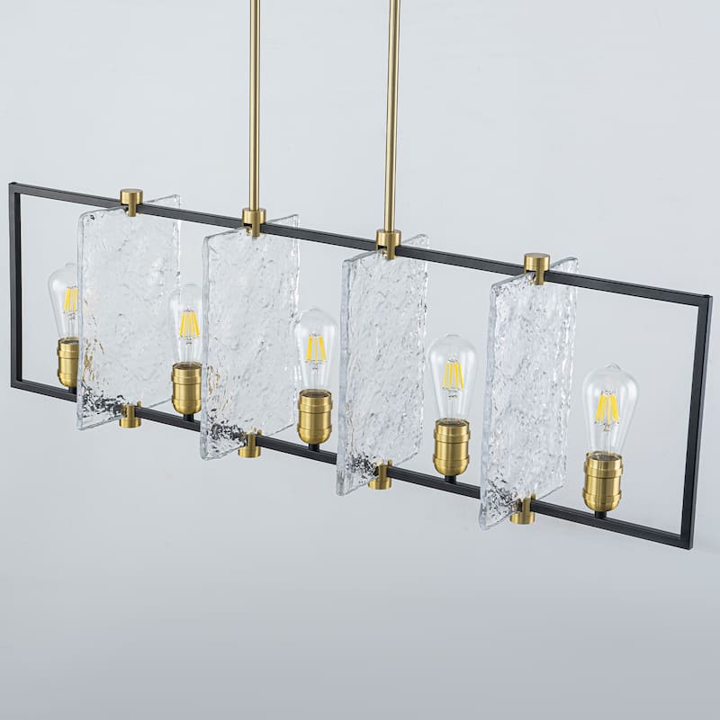 5-Light Linear Kitchen Island Pendant Light Textured Glass Panels - Dia.40.39-in