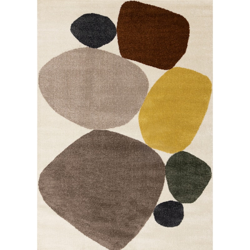 Marley Collection - Colorful Stones Cream Oxblood Yellow Green Rug