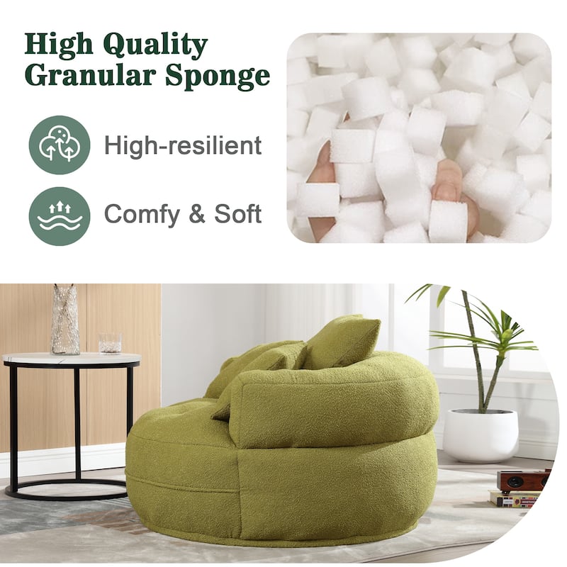 Boucle Upholstered Tufted Barrel Accent Living Room Chair With Toss Pillows