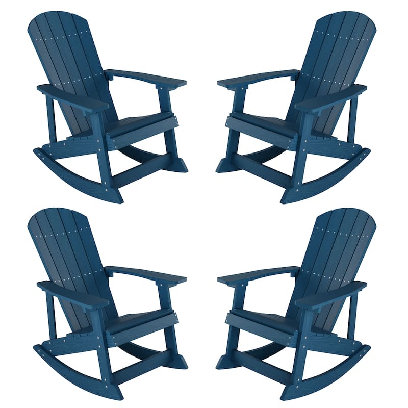 WINSOON HIPS All Weather Outdoor Indoor Oversized Rocking Chair,Adirondack Rocking Chair Set of 4 - Navy