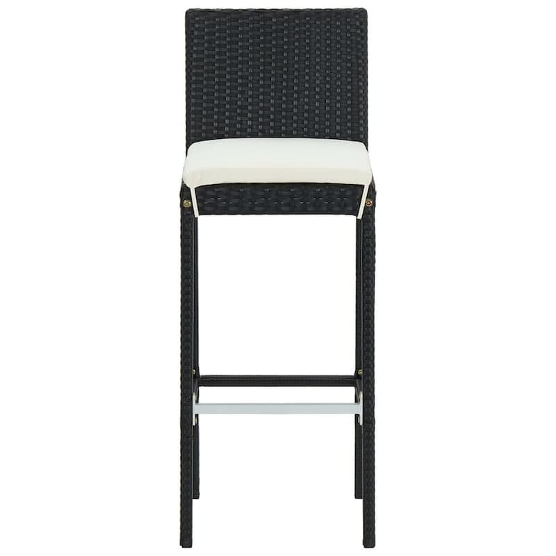 Nyra Garden Barstool Chair Set of 4, White Cushions, Black Rattan