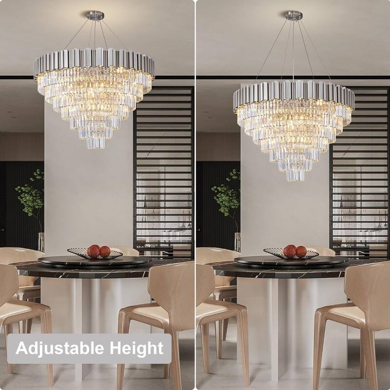 KAYLA Large Crystal Chandelier - 35.4"Modern 6-Tier 17-Light Chrome Ceiling Light, Luxury K9 Crystal