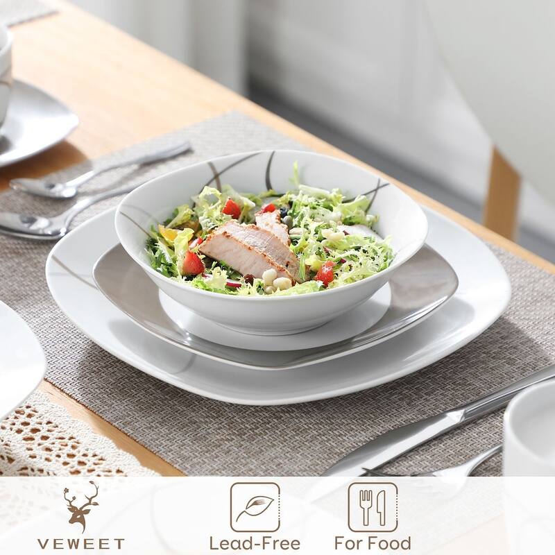 VEWEET 100-Piece White Porcelain Dinnerware Set (Serves for 12)