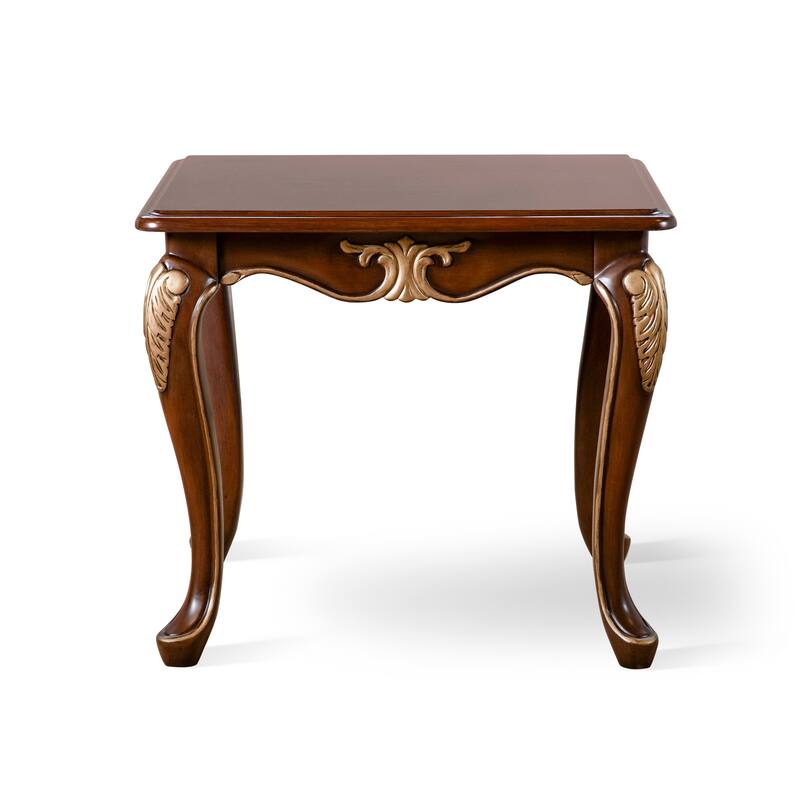 Furniture of America Mirabella Traditional Cherry Solid Wood 2-Piece Coffee Table and End Table Set with Carved Legs