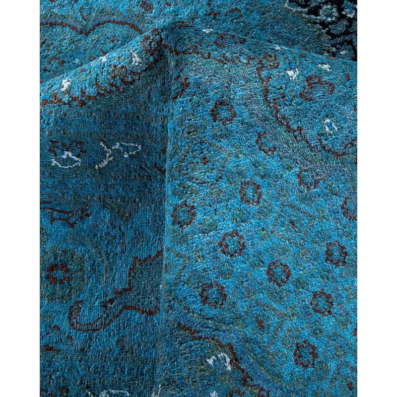 Overton Hand Knotted Wool Vintage Inspired Modern Contemporary Overdyed Black Area Rug - 6' 7" x 9' 10"
