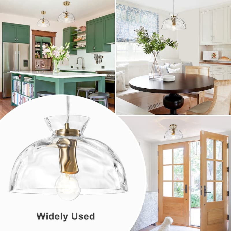 Modern Gold Semi-Circle Pendant Light with Clear Glass Shade Fixture - Dia.10.63-in