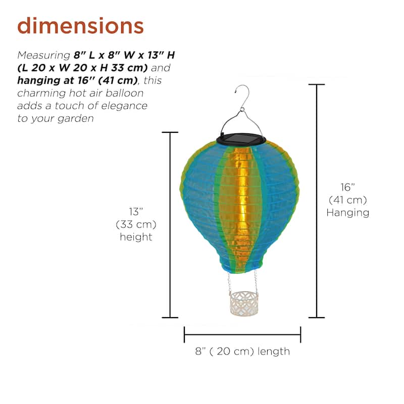 Solar Green/Blue Cloth Hot Air Balloon with Flame LED Lights