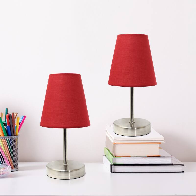 10.5 in. Brushed Nickel Finish Table Lamp with Red Shade, Stick Table Lamp for Living Room Tables