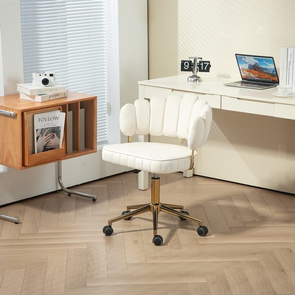 slide 2 of 120, Velvet Home Office Desk Chair, Height Adjustable Task Chair, Armless Single Chair with Wheels, 360° Swivel Vanity Chair - N/A Beige