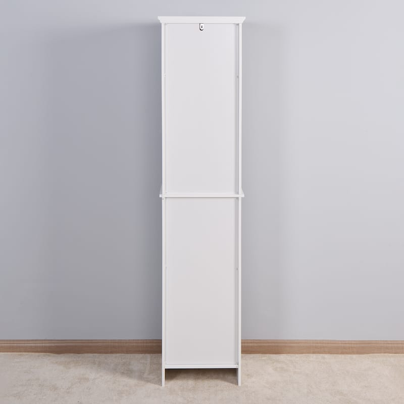Tall Bathroom Storage Cabinet, Double Door Wood Corner Cabinet, Kitchen Pantry Cabinet with 6 Shelves for Laundry Room, Kitchen