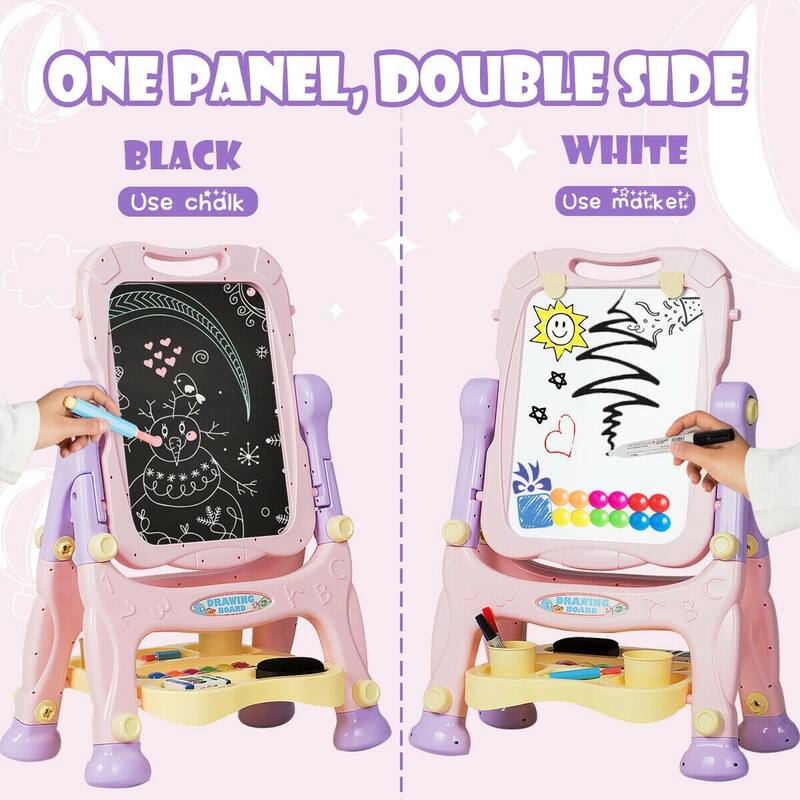 Kids Height Adjustable Double Side Magnetic Art Easel-Purple - 24" x 19" x 43"(L x W x H)