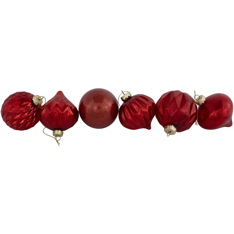 Shiny and Textured Glass Ball and Onion Christmas Ornaments - 3" (80mm) -Red - 9ct