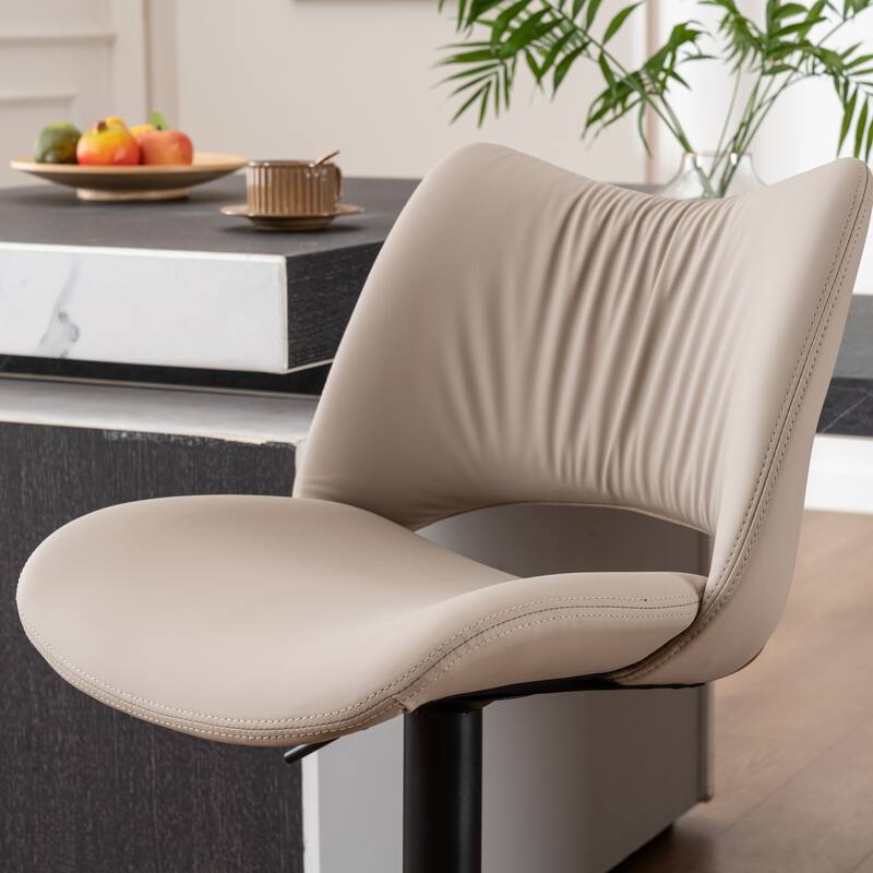 Faux Leather Upholstered Bar stools Set of 2 with Metal Footrest