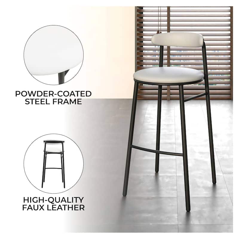 Upholstered Leather Bar Stool Accent Kitchen Chair Lume Collection Set of 2