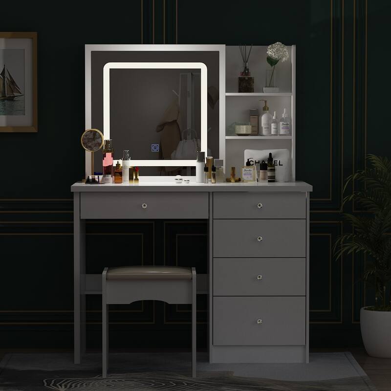 Timechee 39.4"Wide Makeup Vanity Set with Stool and Touching Light Mirror - 39.4"W
