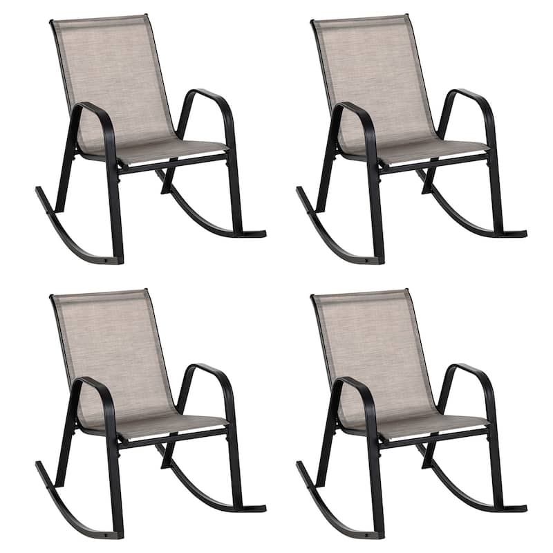 2/ 4 PCS Patio Rocking Chair Heavy-Duty Metal Rocker Anti-Slip Brown - 4-Piece
