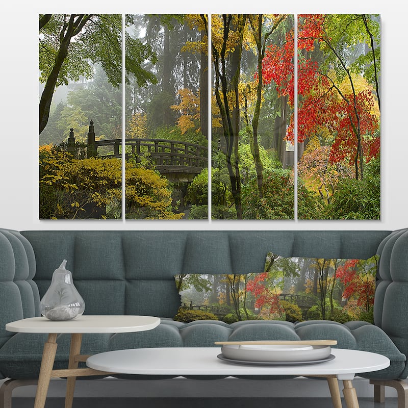 Designart 'Japanese Wooden Bridge in Fall' Photo Metal Wall Art