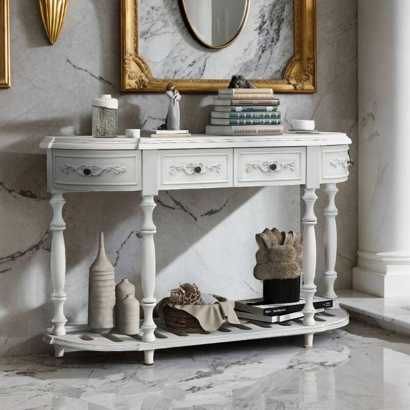 52'' Modern Curved Console Table with 4Drawers and 1Shelf, White Bed Bath & Beyond 39285817