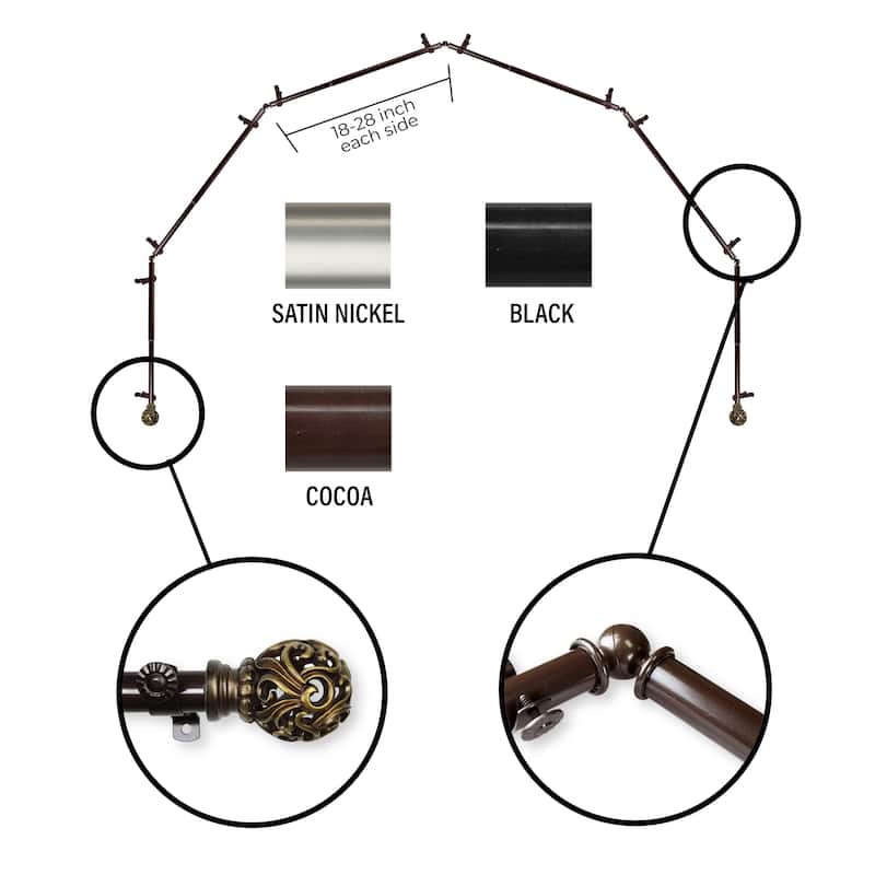InStyleDesign 13/16" Stella 6-Sided Bay Window Curtain Rod (18-28 inch each side) - Cocoa