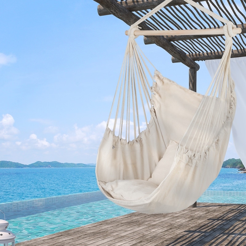 Tenozek Distinctive Cotton Canvas Hanging Rope Chair with Pillows Blue TN-27217980-GT1 