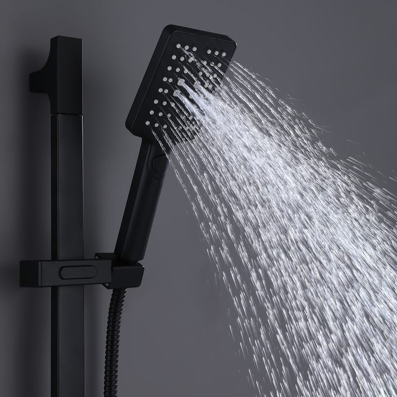 3-Way Square 23''-26''H Handheld Shower Black With Slide Bar