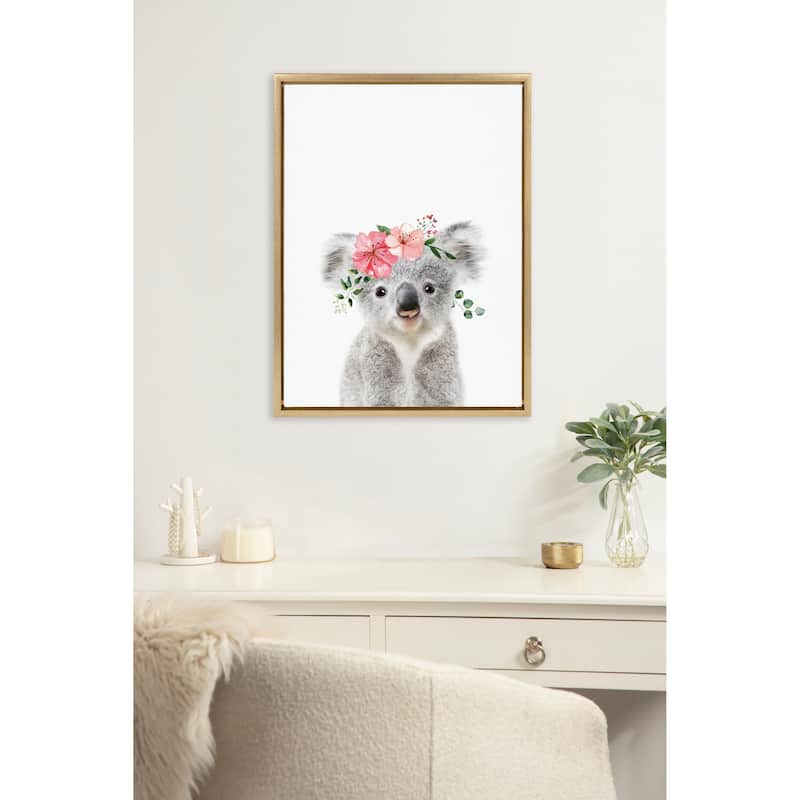 Kate and Laurel Sylvie Flower Crown Koala Framed Canvas by Amy Peterson