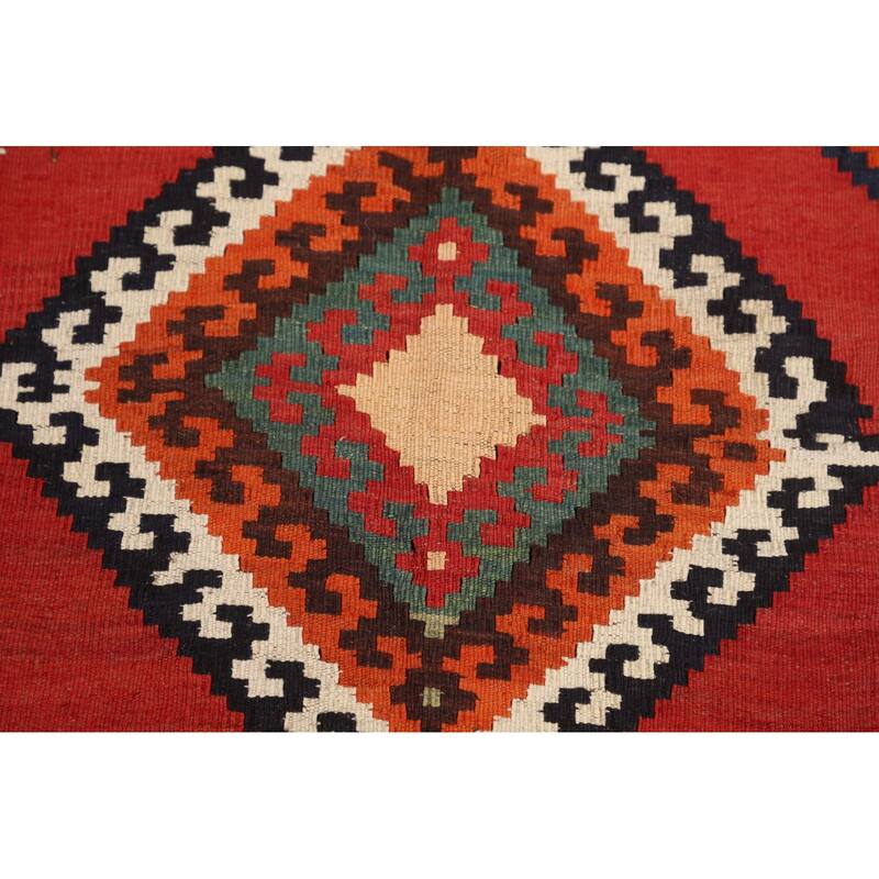 Red Kilim Qashqai Persian Vintage Area Rug Flatweave Wool Carpet - 5'0"x 7'6"