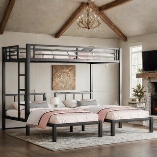 Detachable Metal Triple Bunk Bed with Guardrails, Twin Size