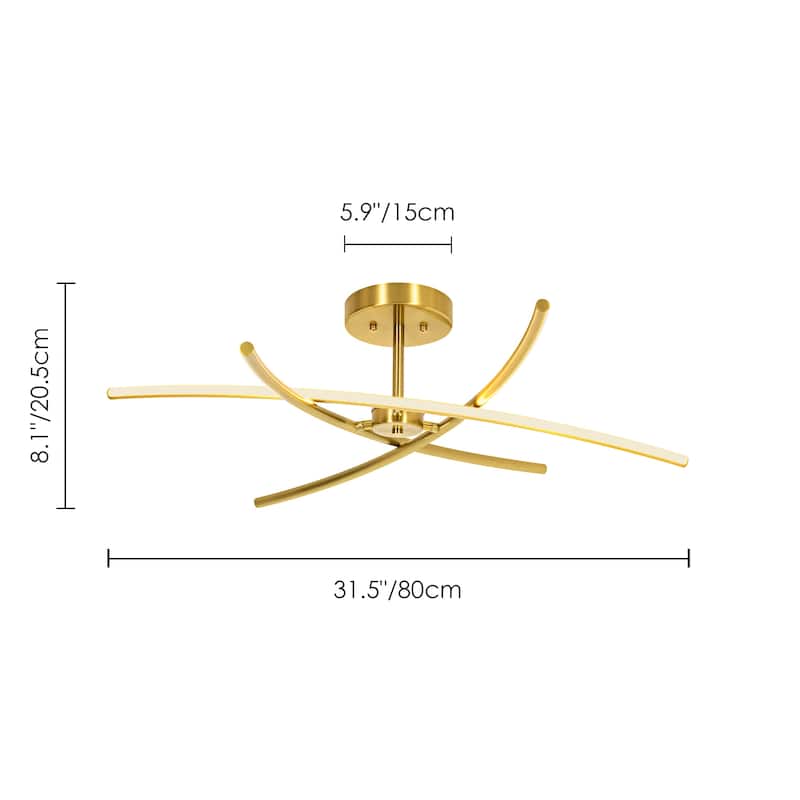 1-Light Cross-Arc Tube LED Flush Mount Ceiling Light with Warm 3000K Light for Living Room