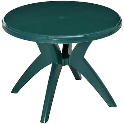 36.25" Dia Round Plastic Patio Table with Umbrella Hole, Outdoor Bistro Dining Table, for Bar, Garden