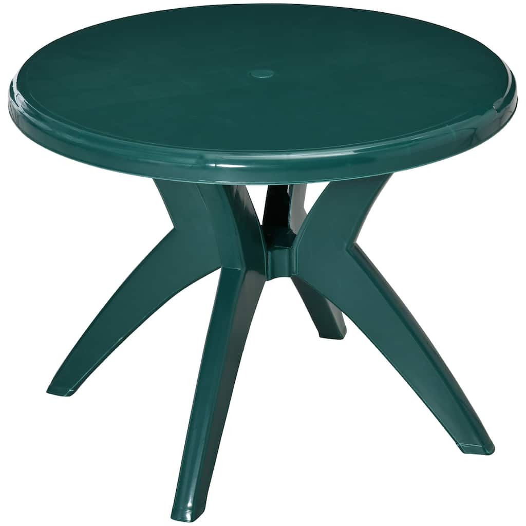 36.25" Dia Round Plastic Patio Table with Umbrella Hole, Outdoor Bistro Dining Table, for Bar, Garden
