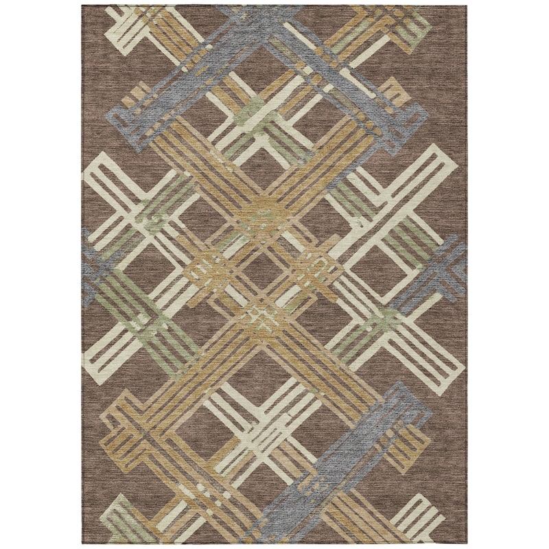 Machine Washable Indoor/ Outdoor Modern Trellis Chantille Rug
