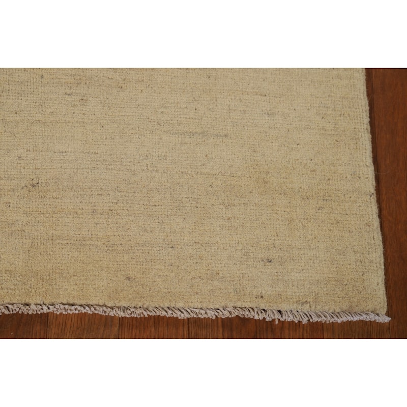 Gabbeh Modern Accent Rug Handmade Solid Beige Wool Carpet - 3'1"x 4'0"